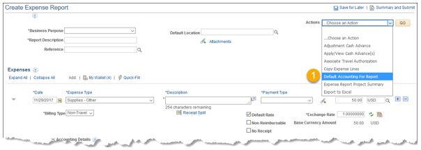 Default Accounting for Report option