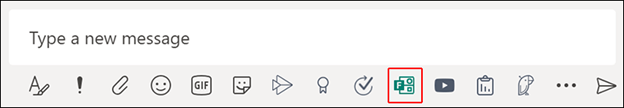 Screenshot of MS Teams with the Forms button highlighted